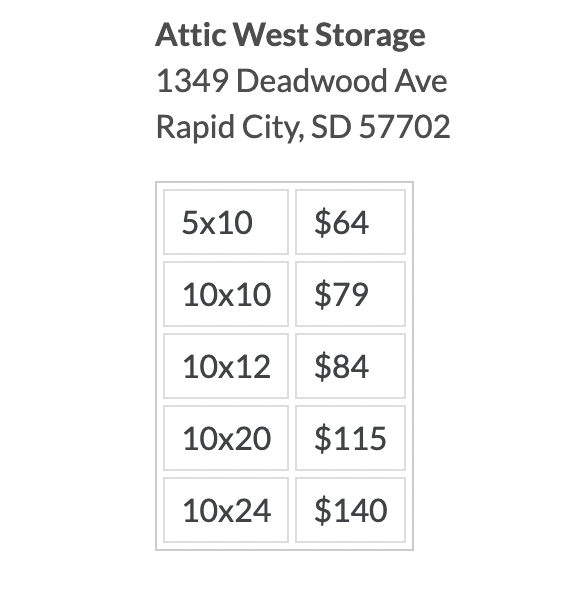 Attic West Storage prices